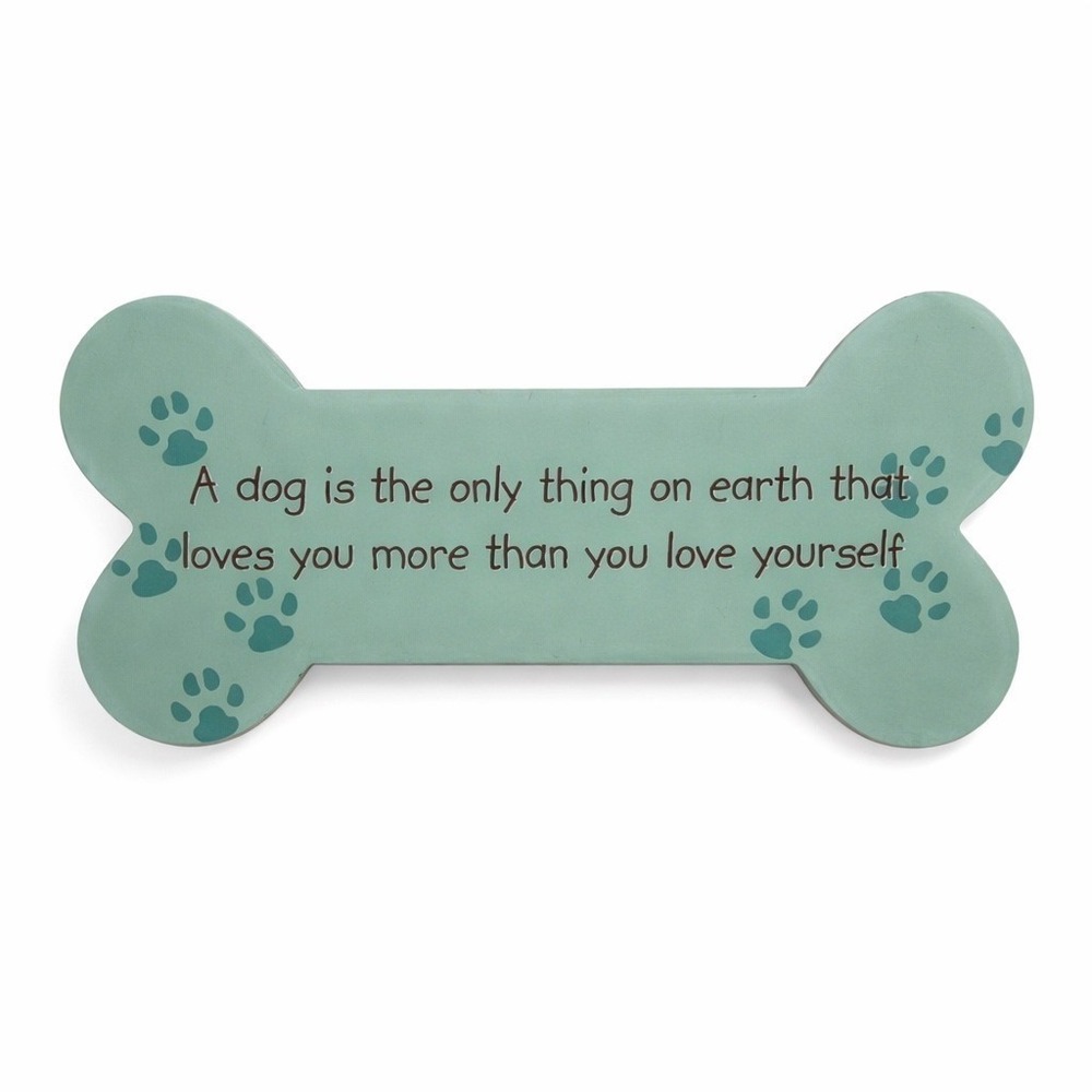 Dog Lover Boneโ Shaped Wall Plaque Sage Paw Print Quote Sign Pet Gift Decor